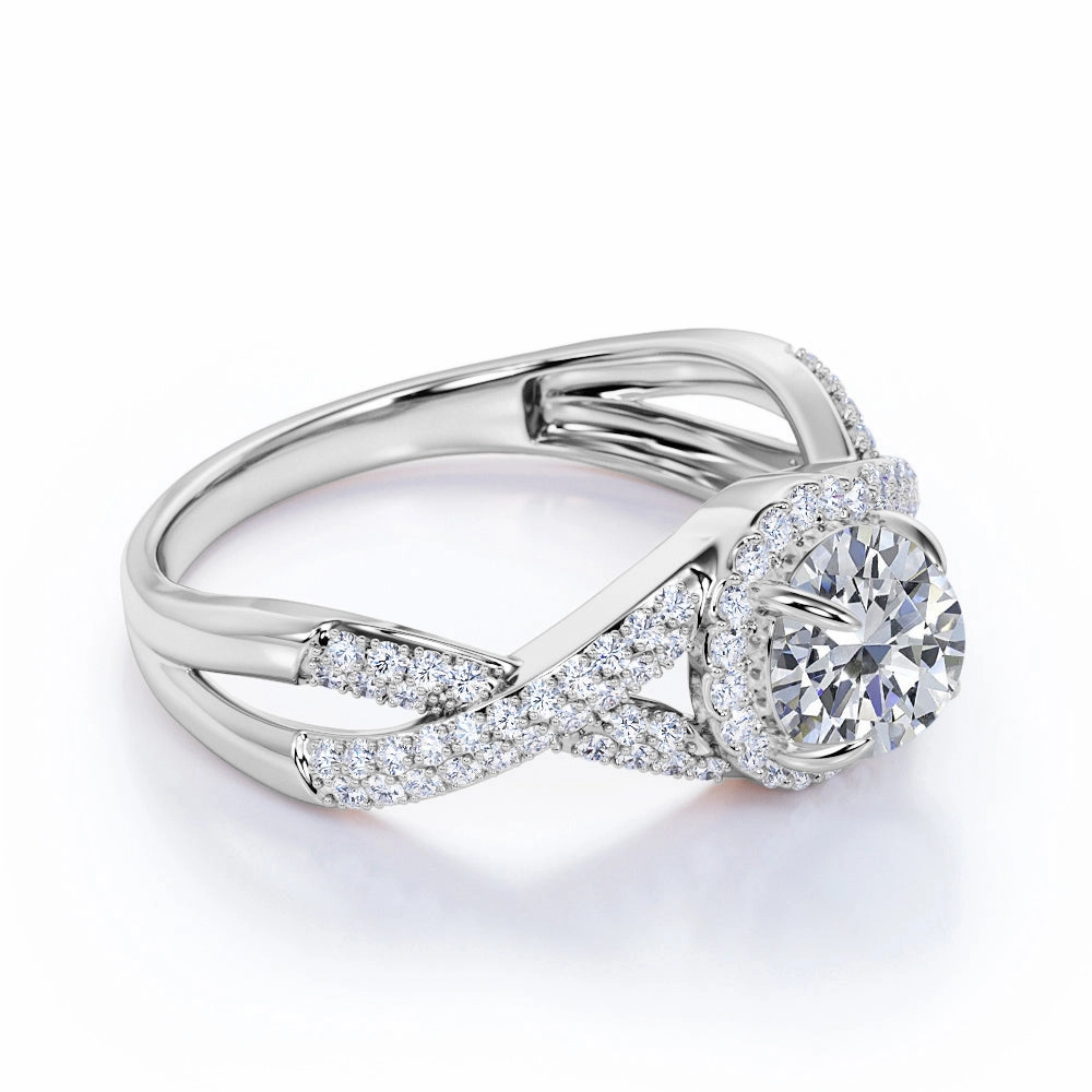 1.50 Carat Round Cut Moissanite Twisted Bridal Set Delicate Craft
