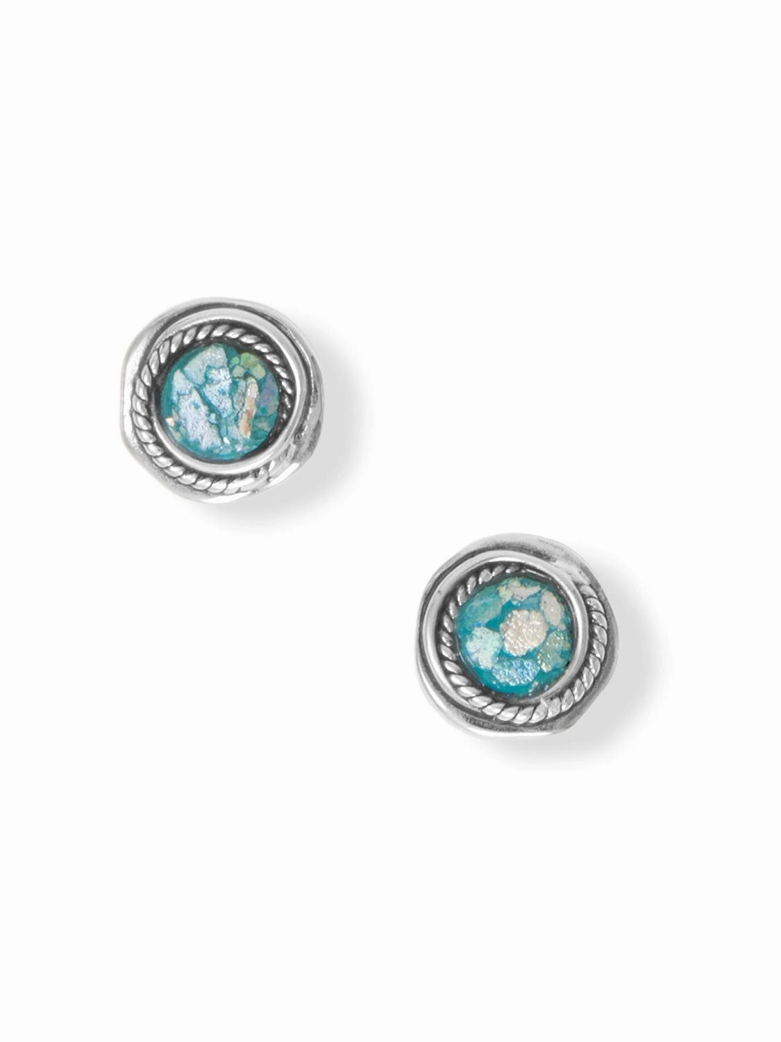 Ancient Roman Glass Post Stud Earrings with Rope Love Knot Design Sterling Silver Petite Decoration