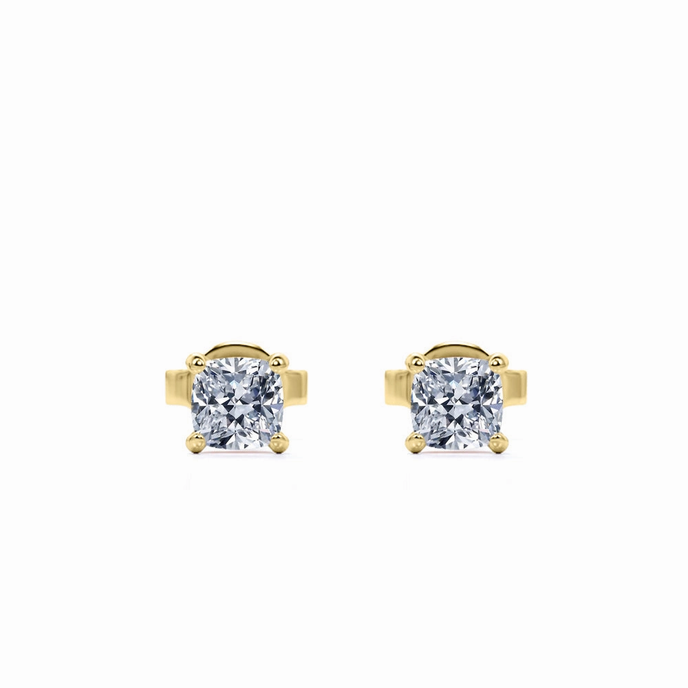 4 Prong - 0.20 Carat Cushion Cut Diamond - Solitaire Stud Earrings - 18K White Gold Plating Over Silver Graceful Appearance