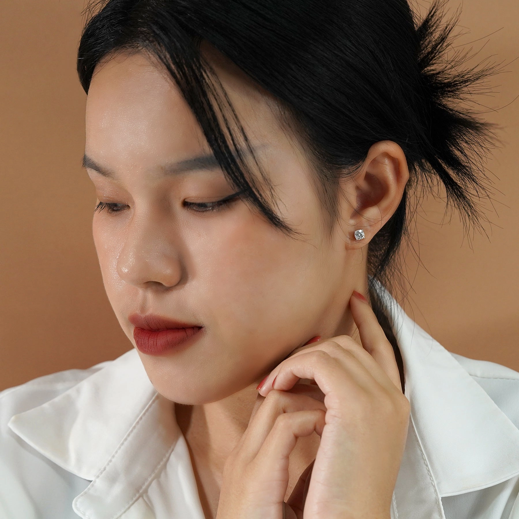 Bright Decoration 4 Prong - 0.20 Carat Cushion Cut Diamond - Solitaire Stud Earrings - 18K White Gold Plating Over Silver