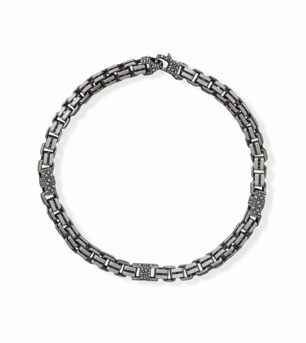 Mens Box Chain Bracelet Black Ruthenium Brushed Sterling Silver 8.5 inches Retro Sharpness Gemstone Highlights