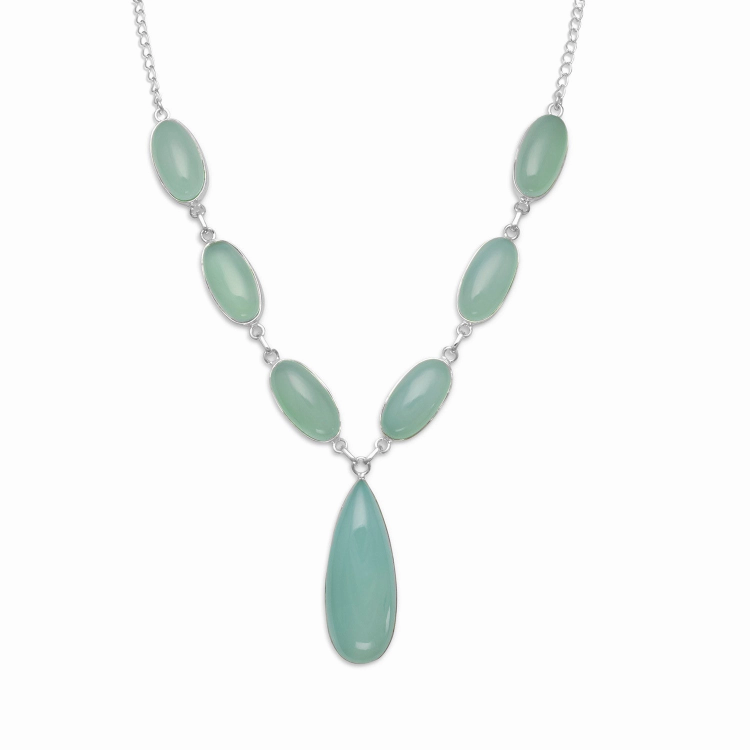Sea Green Chalcedony Seven Stone Sterling Silver Necklace Lightweight Piece