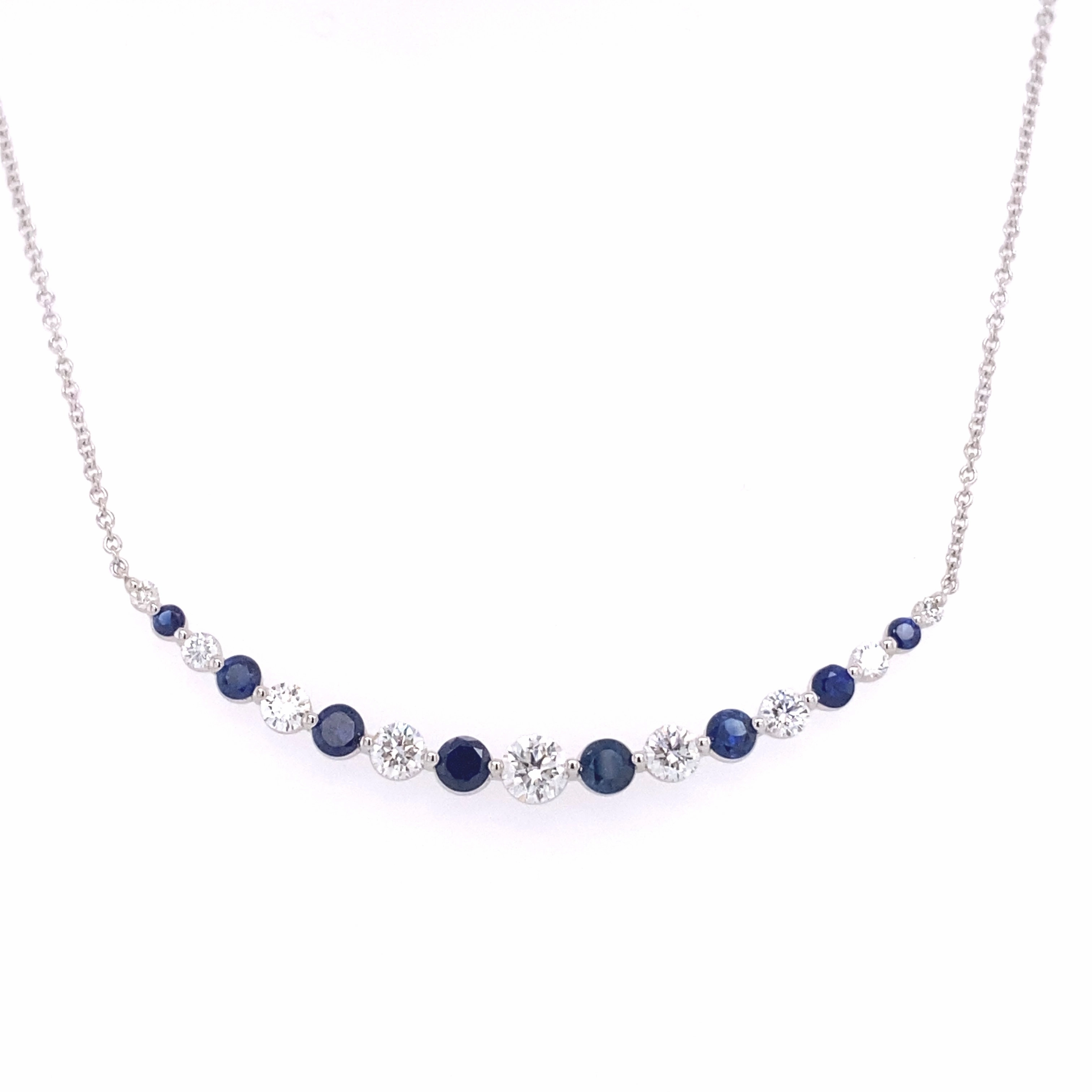 Bremer Jewelry 18K White Gold  Round Diamonds and Sapphires Necklace (2.22ctw) Luxury Mood