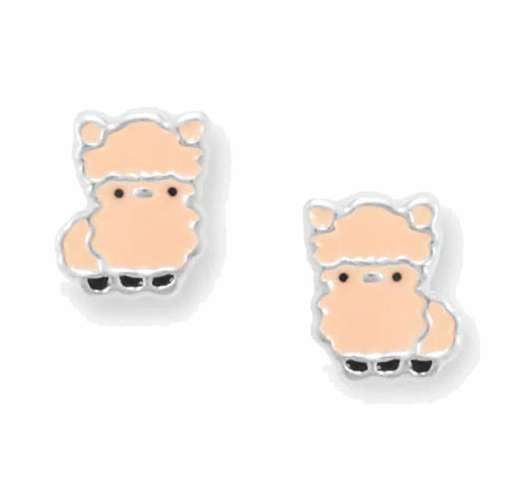 Llama Stud Earrings Enamel and Sterling Silver Childrens Vintage Item Contemporary Vibe