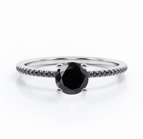 1.5 ct Round Lab Black Diamond 4-Prong Pave Engagement Ring Special Function Festival Present