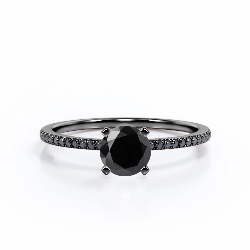 1.5 ct Round Lab Black Diamond 4-Prong Pave Engagement Ring Artistic Decoration
