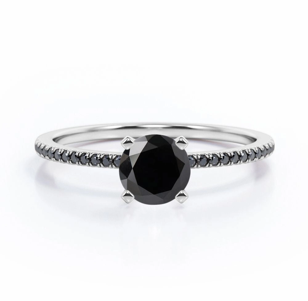 1.5 ct Round Lab Black Diamond 4-Prong Pave Engagement Ring High-End Adornment Minimal Proportion