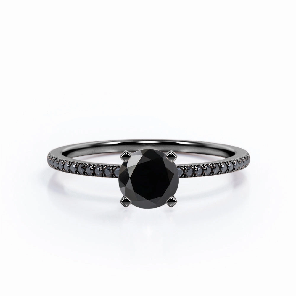 1.5 ct Round Lab Black Diamond 4-Prong Pave Engagement Ring Sturdy Item