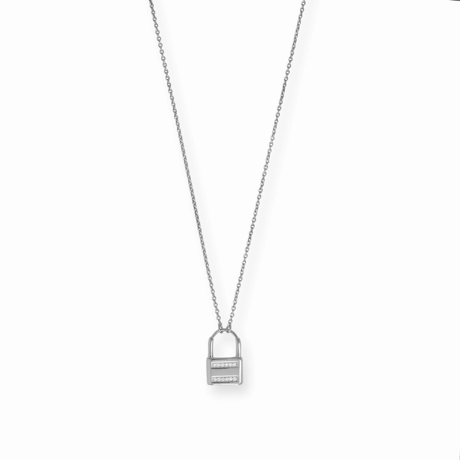 Lock Necklace Rhodium-plated Sterling Silver Adjustable Length Marvelous Item