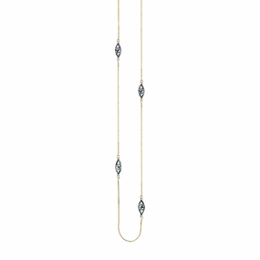 Long Necklace Yellow Gold-plated Sterling Silver Black Filigree Oval Stations Amazing Jewelry Delicate Touch