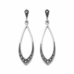 Long Teardrop Vintage Antique Drop Earrings with Marcasite Sterling Silver Post Business Item