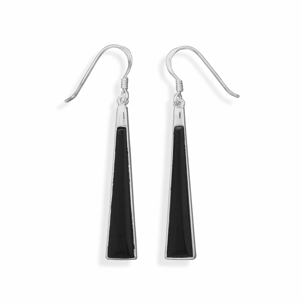 Radiant Essential Long Triangle Shape Black Onyx Earrings Sterling Silver