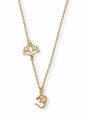 Lotus Flower and Om Necklace Gold-plated Sterling Silver Inclusive Jewelry