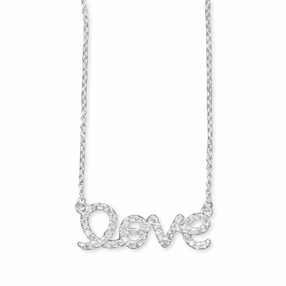 Marvelous Adornment for meditation Love Necklace with Pave Cubic Zirconia Sterling Silver