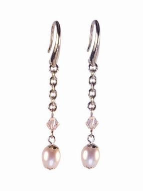 Peach Cultured Freshwater Pearl Earrings Crystal Gold-plated Luxurious Style Beautiful Item