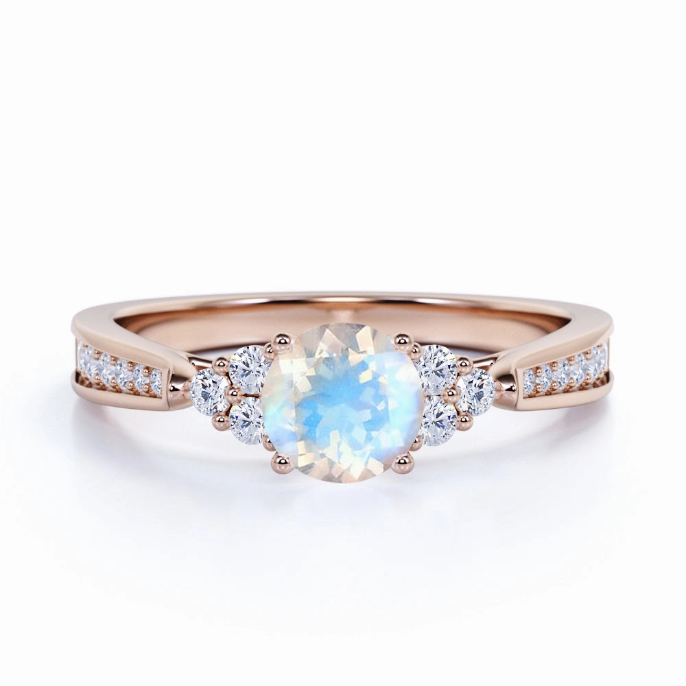 1.1 ct Round Rainbow Moonstone Pave Engagement Ring Numbered Edition