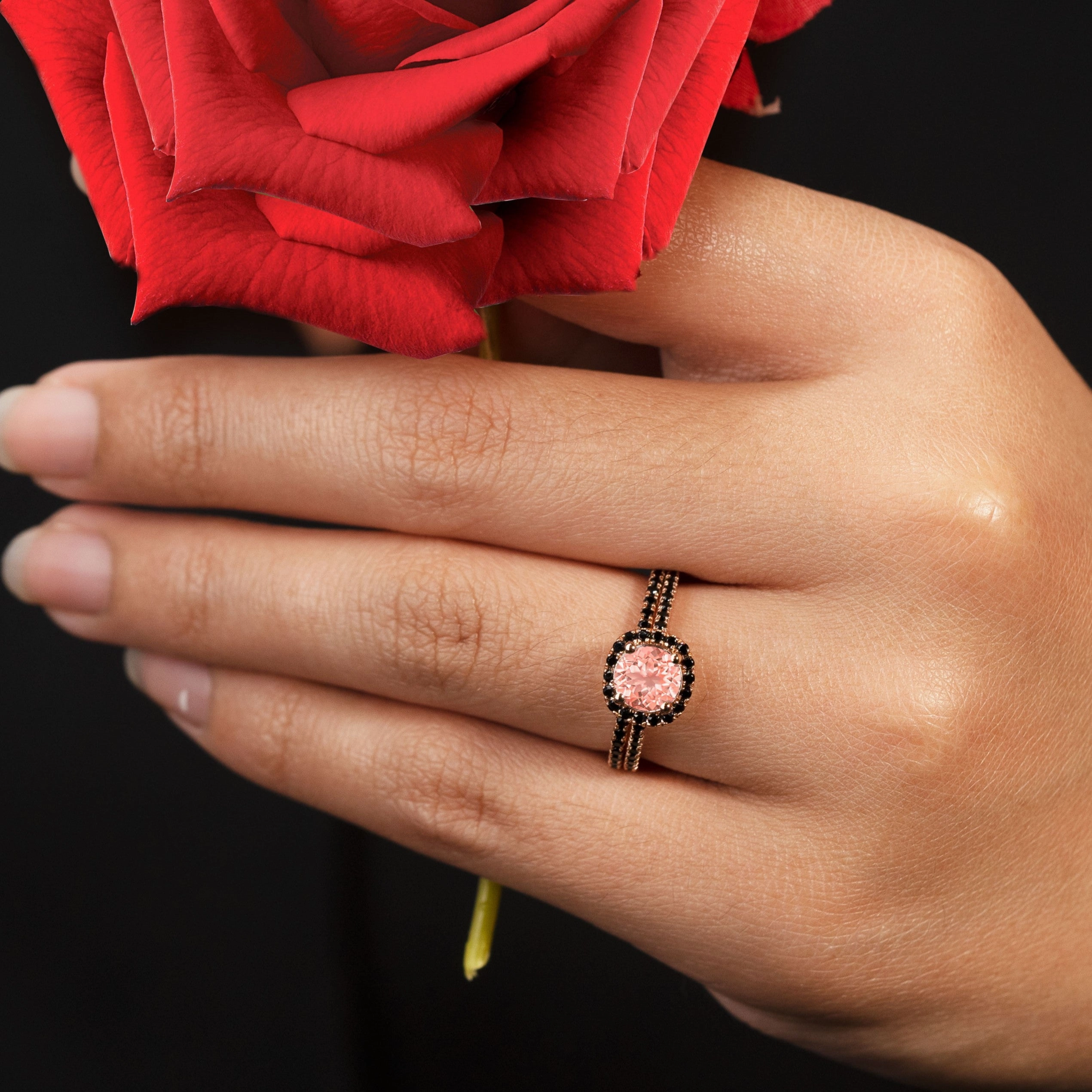 Formal Accessory Simple Gift 2 ct Round Morganite Halo Bridal Set