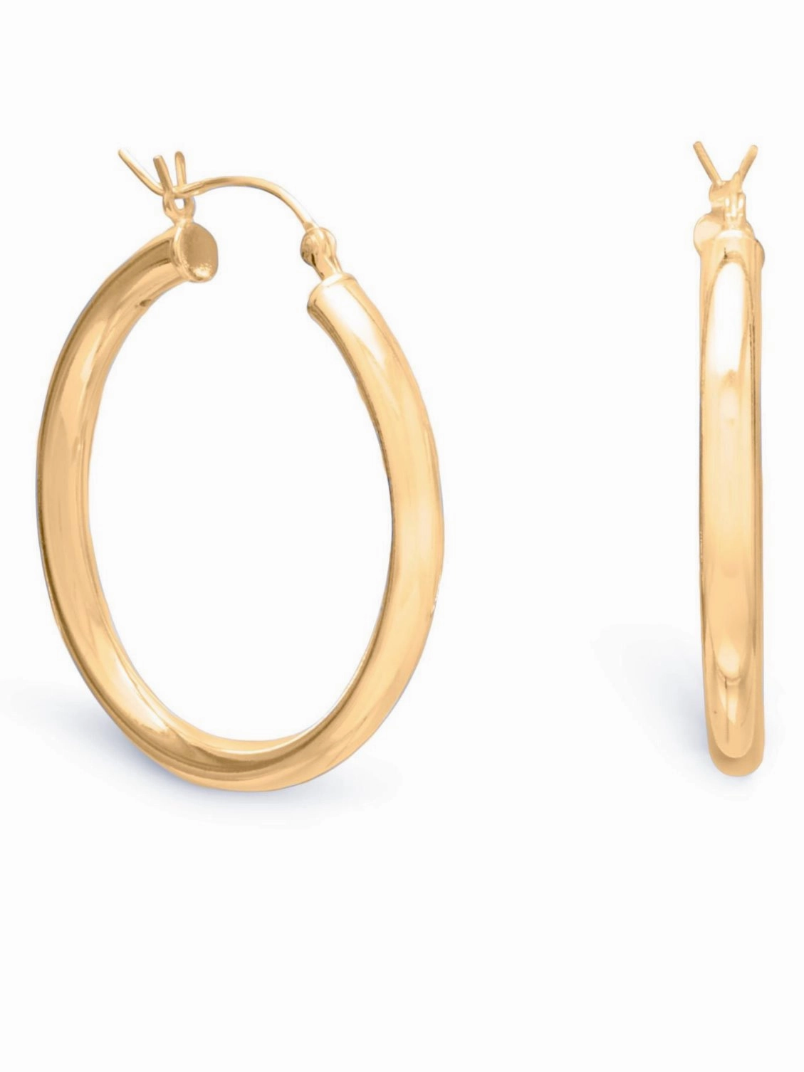 Stylish Look Luxurious Must-Have Hoop Earrings 3mm x 35mm Yellow Gold-plated Sterling Silver