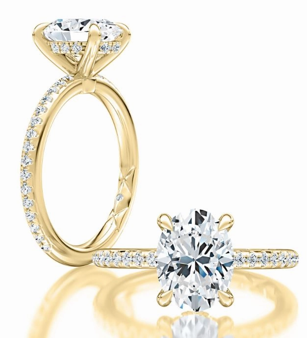 A. JAFFE Oval Center Hidden Halo Diamond Engagement Ring Setting in 14K Yellow Gold (.27ctw) Vintage Mood