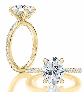 A. JAFFE Oval Center Hidden Halo Diamond Engagement Ring Setting in 14K Yellow Gold (.27ctw) Vintage Mood