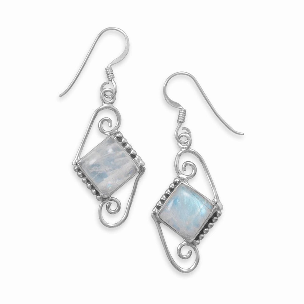 Striking Accent Rainbow Moonstone Earrings Diamond -shape Antiqued Sterling Silver