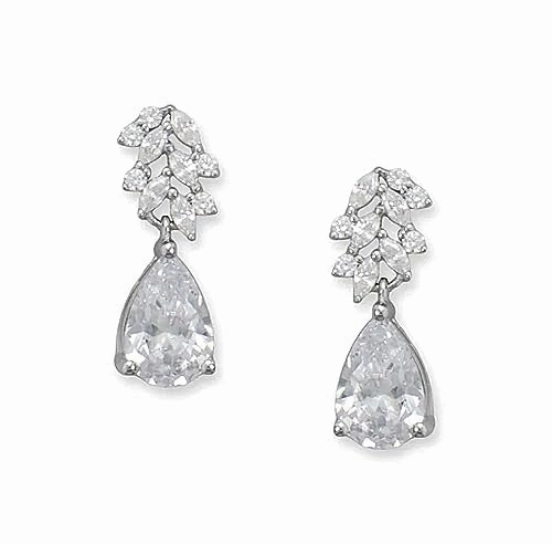 Casual Embellishment Unique Element Sparkling Cluster Drop Earrings Pear Cubic Zirconia Rhodium on Silver