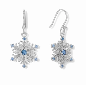 Snowflake Earrings with Blue and Clear Cubic Zirconia Rhodium-plated Christmas Opulent Jewelry