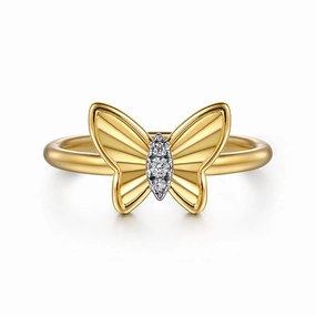 14K Yellow Gold Diamond Diamond Cut Butterfly Ring Finest Style Daily Accessories