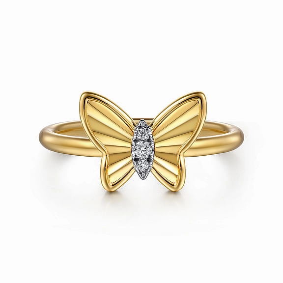 14K Yellow Gold Diamond Diamond Cut Butterfly Ring Finest Style Daily Accessories