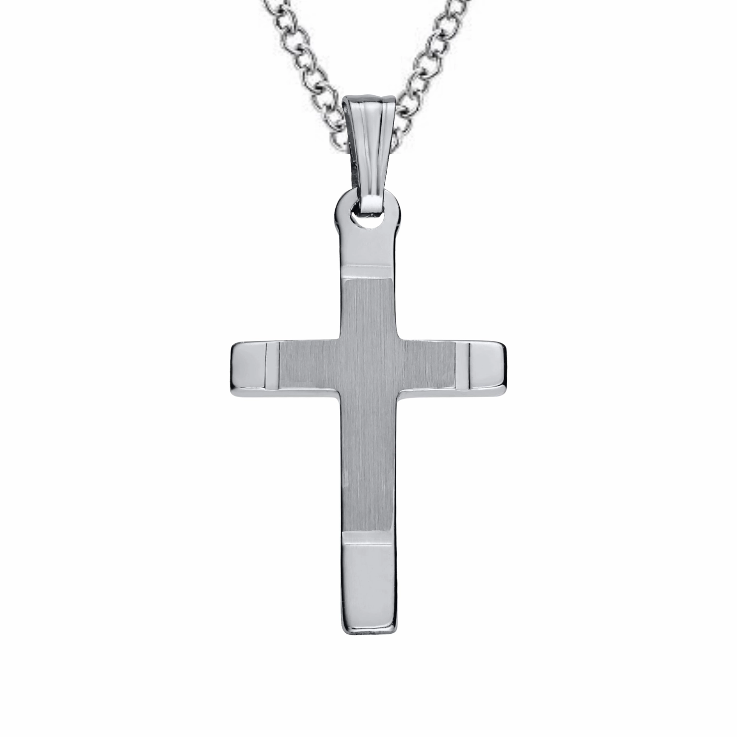 City Look Natural Spark Sterling Silver Cross with High Polished Ends Necklace