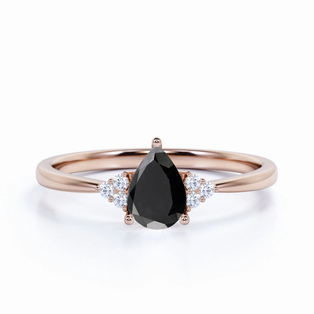 1.15 ct Teardrop Lab Black Diamond 7-Stone Engagement Ring Eternal Gift Romantic Product