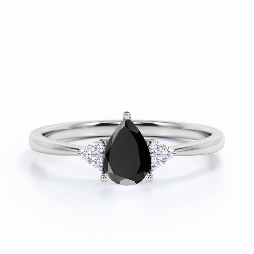 1.15 ct Teardrop Lab Black Diamond 7-Stone Engagement Ring Neutral Finish