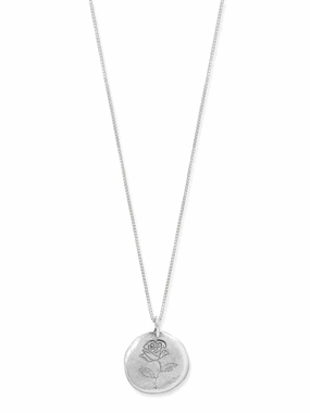 Gorgeous Accessory Sterling Silver Engraved Rose Disk Necklace Pendant on Box Chain