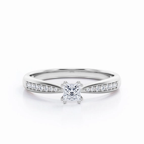 Double-Prong 0.35 TCW Princess Cut Diamond Pave-Channel Engagement Ring in White Gold Neutral Accessory