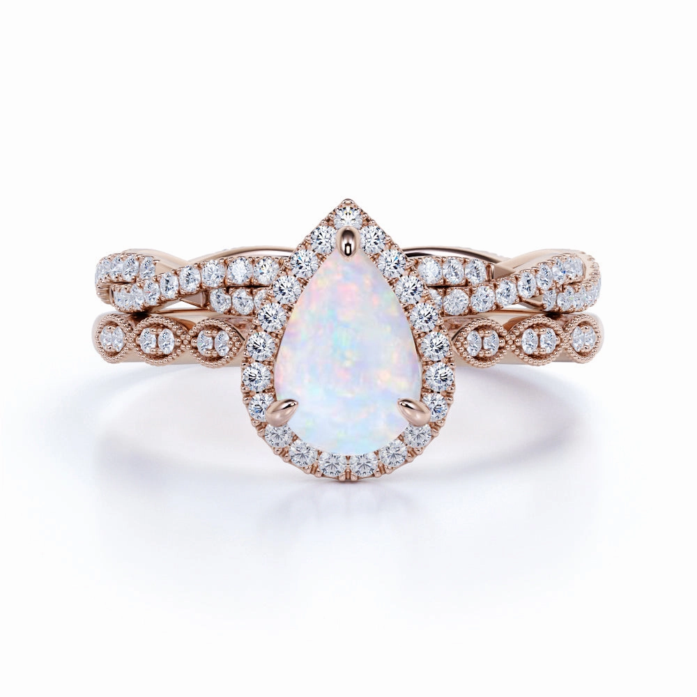 1.5 Ct Pear Cut Lab Created Opal Halo Bridal Set Low-Cost Craft Everyday Vibe