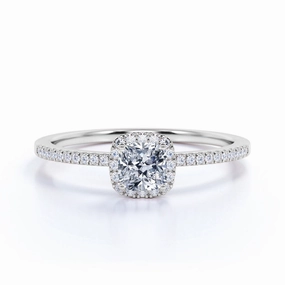 Bendable Item 0.50 Ct Cushion Cut Diamond Halo Engagement Ring