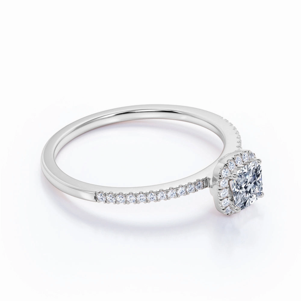 0.50 Ct Cushion Cut Diamond Halo Engagement Ring Low-Cost Symbol Budget Style