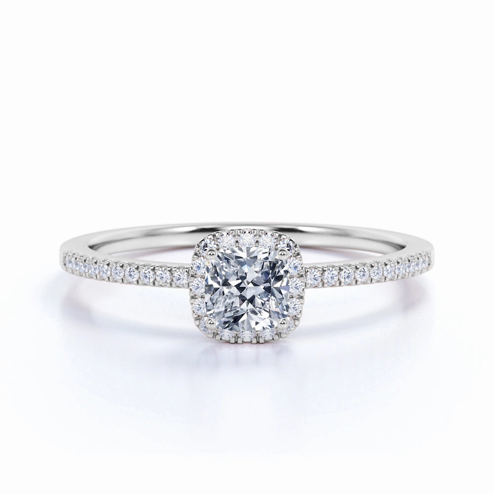 Minimalist Accessory Secure Work 0.50 Ct Cushion Cut Diamond Halo Engagement Ring