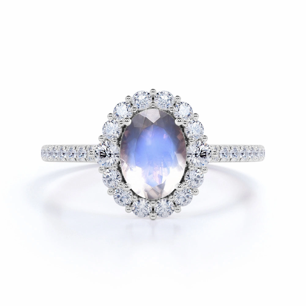 1.25 ct Oval Moonstone Halo Engagement Ring Stylish Article Shiny Product