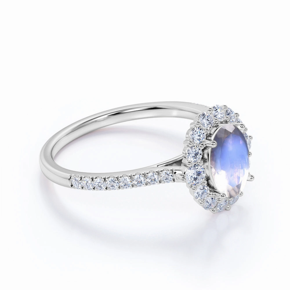 1.25 ct Oval Moonstone Halo Engagement Ring Fashion Set