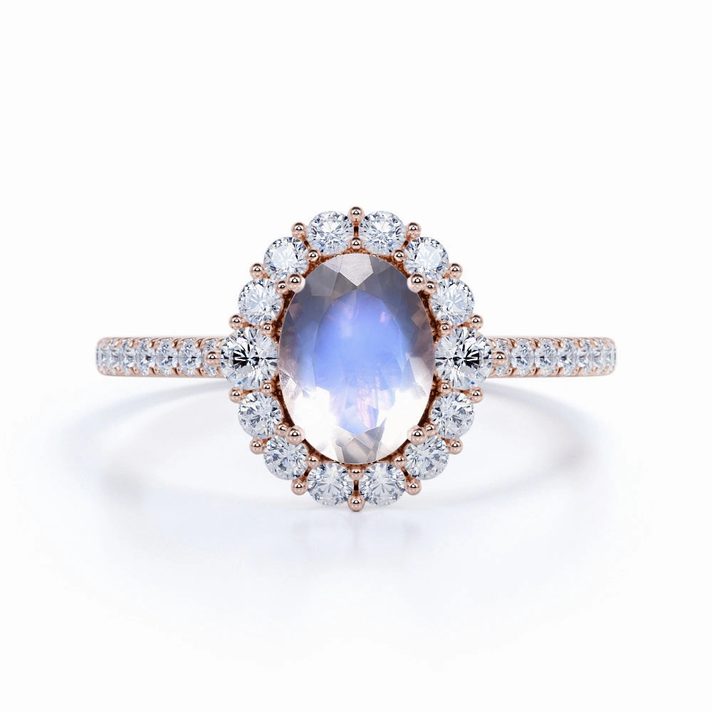 Value Design 1.25 ct Oval Moonstone Halo Engagement Ring
