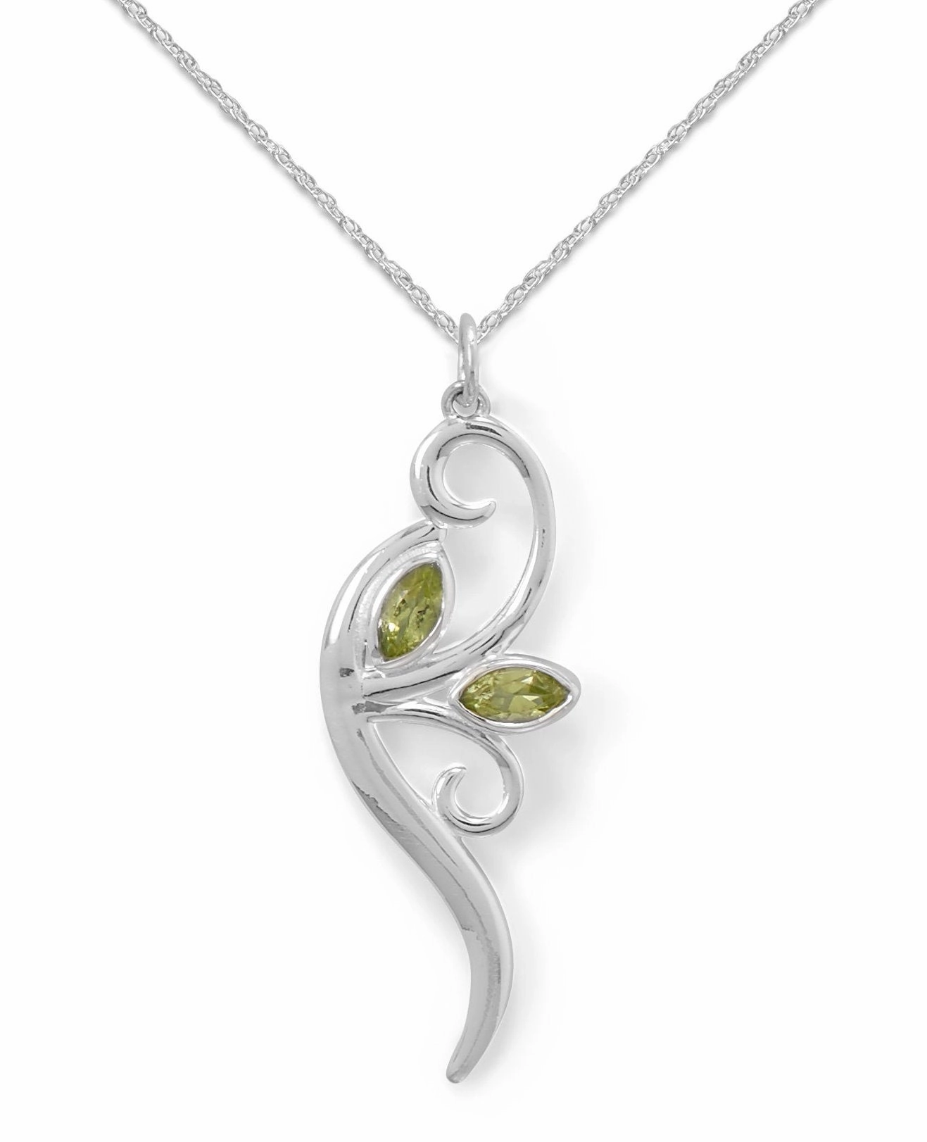 Peridot Leaf and Vine Branch Necklace Sterling Silver with Rope Chain Father??s Gift