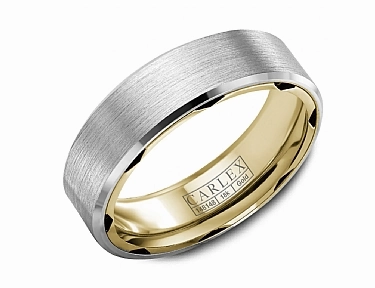 Carlex Textured 6.5mm Wedding Ring in 18K White/Yellow Gold Glamour Appeal