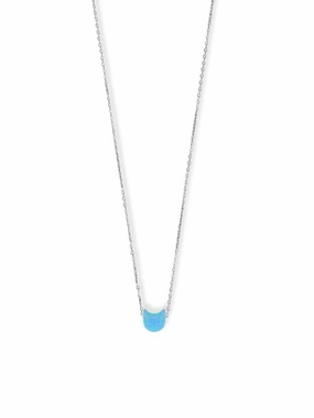 Crystal Piece Kitty Cat Face Necklace Synthetic Blue Opal Sterling Silver Adjustable