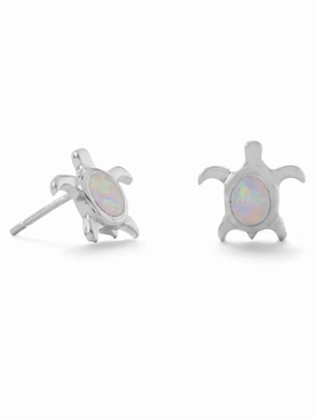 Comfortable Selection Big Accessory Turtle Stud Earrings with White Synthetic Opal Inlay