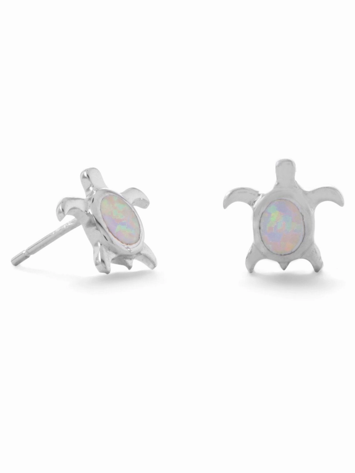 Comfortable Selection Big Accessory Turtle Stud Earrings with White Synthetic Opal Inlay