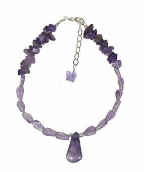 Handmade Genuine Amethyst Bracelet Sterling Silver Adjustable Length, 8 Cross-Cultural Mixes