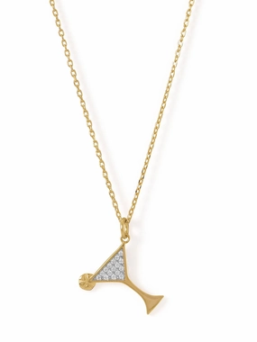 Martini Glass Necklace Cubic Zirconia CZ Gold-plated Sterling Silver festival look Comfortable Piece