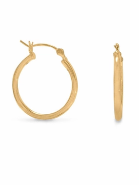 Matte Adornment Hoop Earrings 2mm x 20mm Yellow Gold-plated Sterling Silver