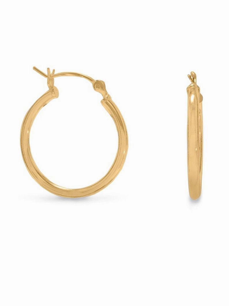 Matte Adornment Hoop Earrings 2mm x 20mm Yellow Gold-plated Sterling Silver